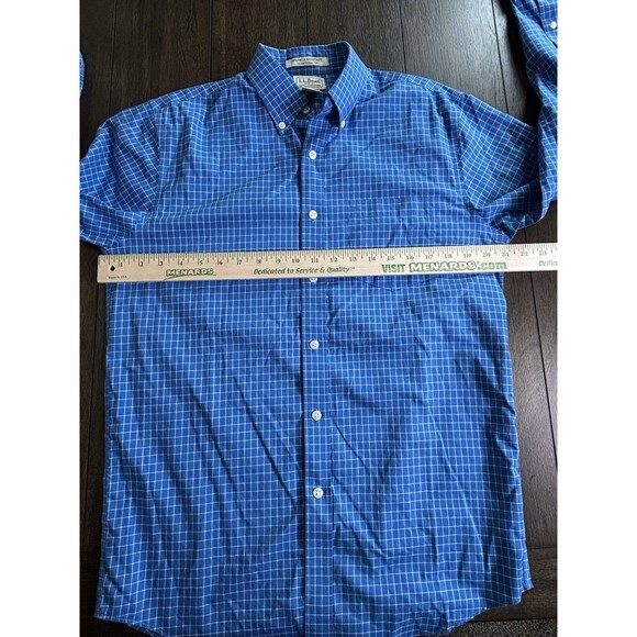 L.L. Bean Button Down Shirt Size S Reg Wrinkle Resistant Blue Check 100% Cotton - Picture 3 of 7